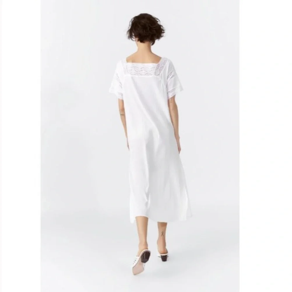 Zara White Embroidered Lace Trim Dress with Side Vents - Picture 3 of 15